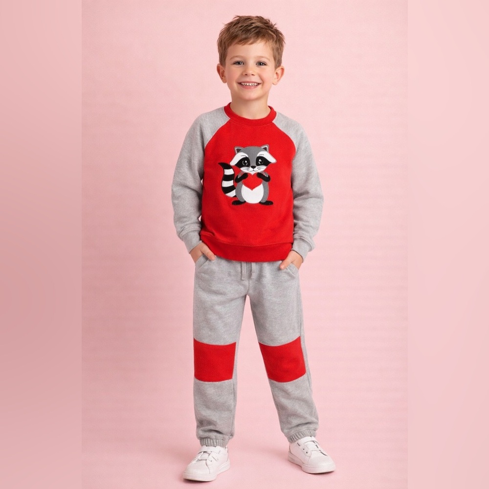 Gymboree Valentines/Raccoon Heart/Love Matching Set Boy 6 - Red & Gray